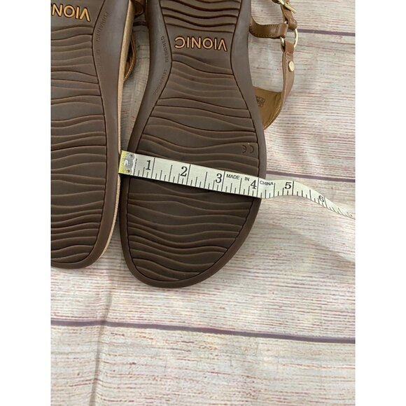 Vionic Women's Brown Leather T Strap Sandals - 11 - Picture 10 of 11